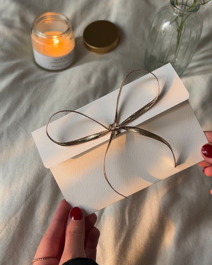 heart + ribbon envelope (gold satin)