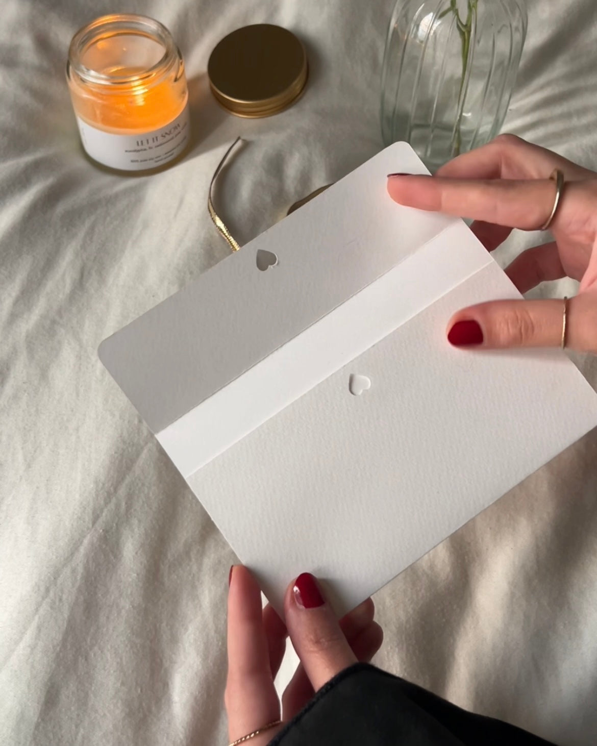 heart + ribbon envelope (gold satin)