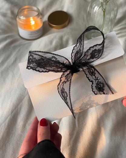 heart + ribbon envelope (black lace)